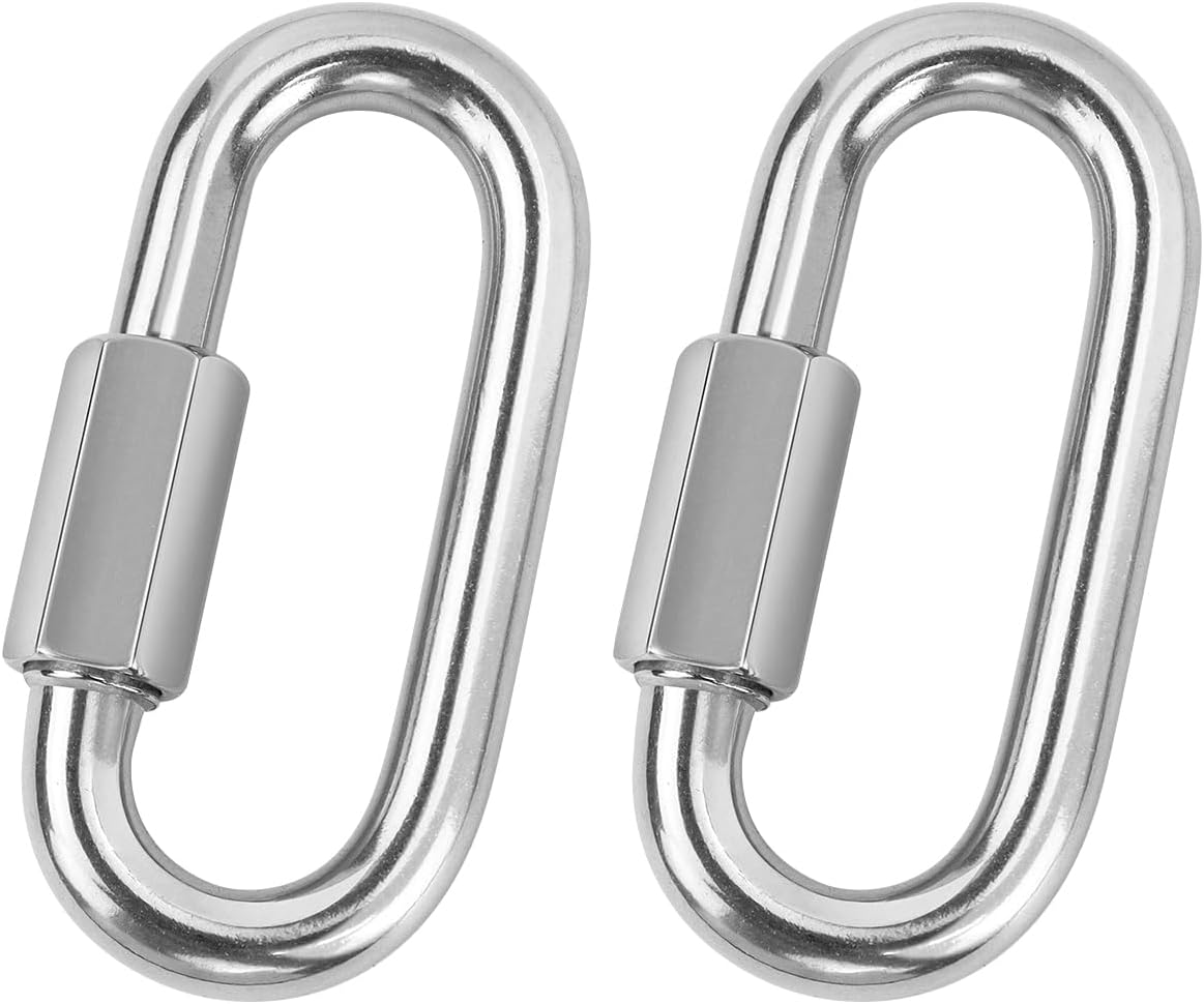 2 Pack Chain Quick Links Duty Chain Link Connector 304 Stainless Steel Locking Carabiner Screw Carabiner, Chain Hooks for Outdoor Traveling Equipment, Connecting Hammock