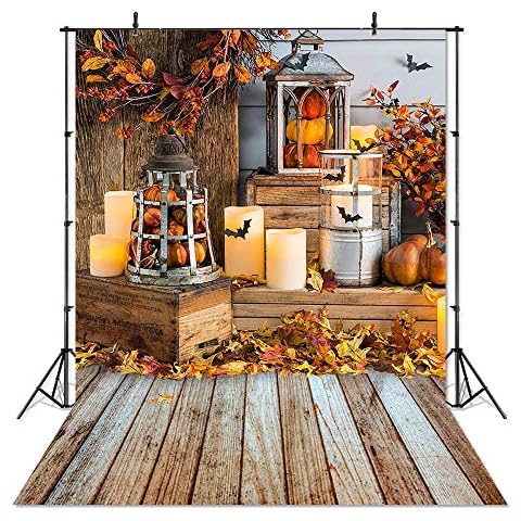 COMOPHOTO Halloween Bat Photography Backdrop 5x7ft Vinyl Brown Wood Autumn Fall Pumpkin Baby Child Portrait Photographic Background for Photo Studio Photocall Props Cover