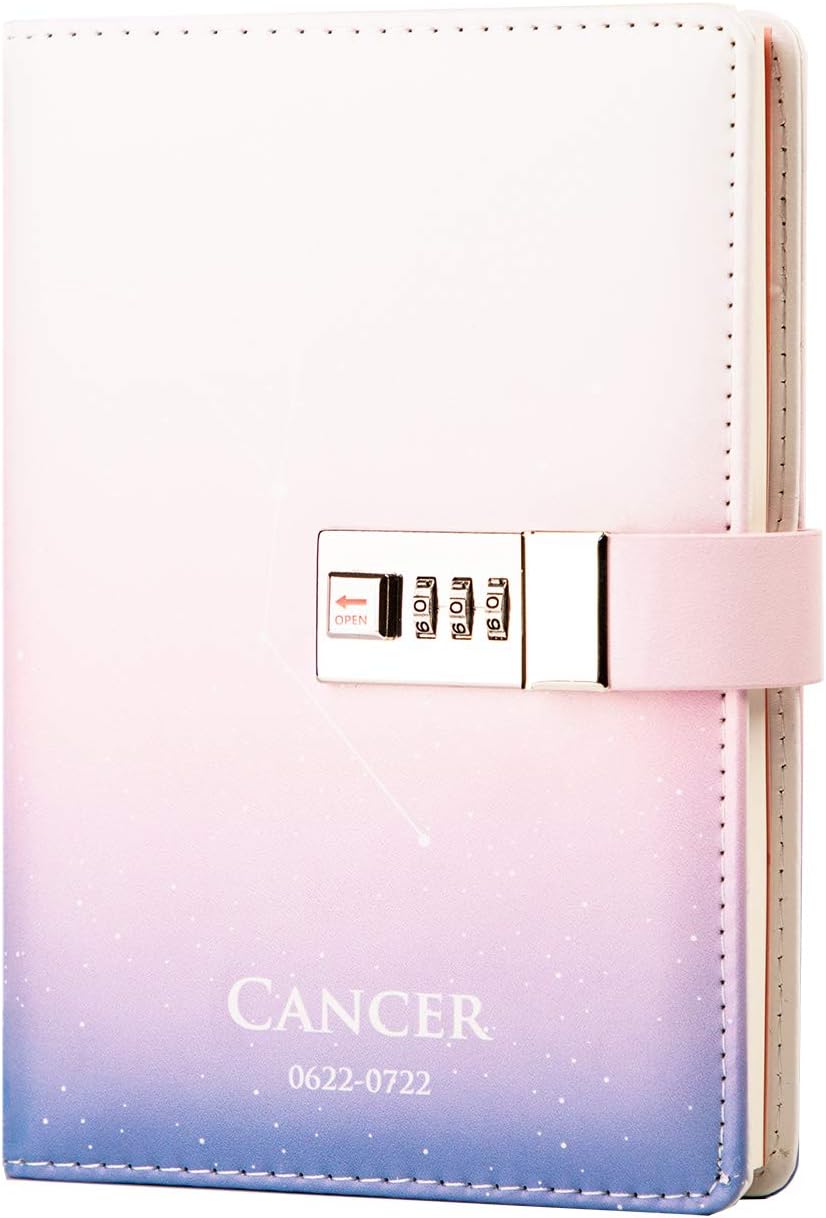 Lock Diary Leather Journal Writing Notebook Planner Organizer Starry Sky Constellation Personal Diary Cancer