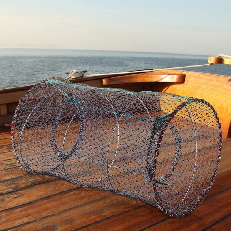Portable 2pcs 17x10 Inch Collapsible Fish Trap Metal Mesh Turtle Trap Saltwater Shrimp Lobster Easy to Use and Store