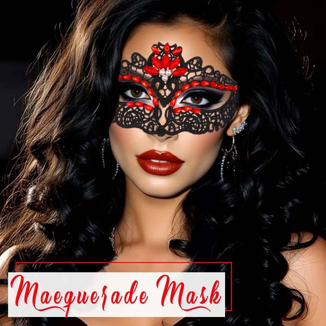 Rhinestone Masquerade Mask for Women Black Luxury Lace Masks Sparkle Costume Party Face Mask Venetian Masks