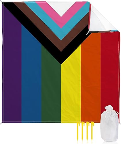 Manta de playa con diseño de arcoíris para el Día del Orgullo, impermeable, a prueba de arena, rayas coloridas, ligera, para picnic al aire libre,