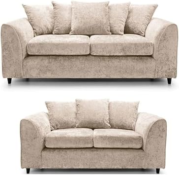 Chenille 3+2 Sofa Set   Matching Sofas for Style & Space | Deep Cushions & Textured Comfort | Smart Value Combo for Living Rooms & Lounges Beige, 3+2 Seater