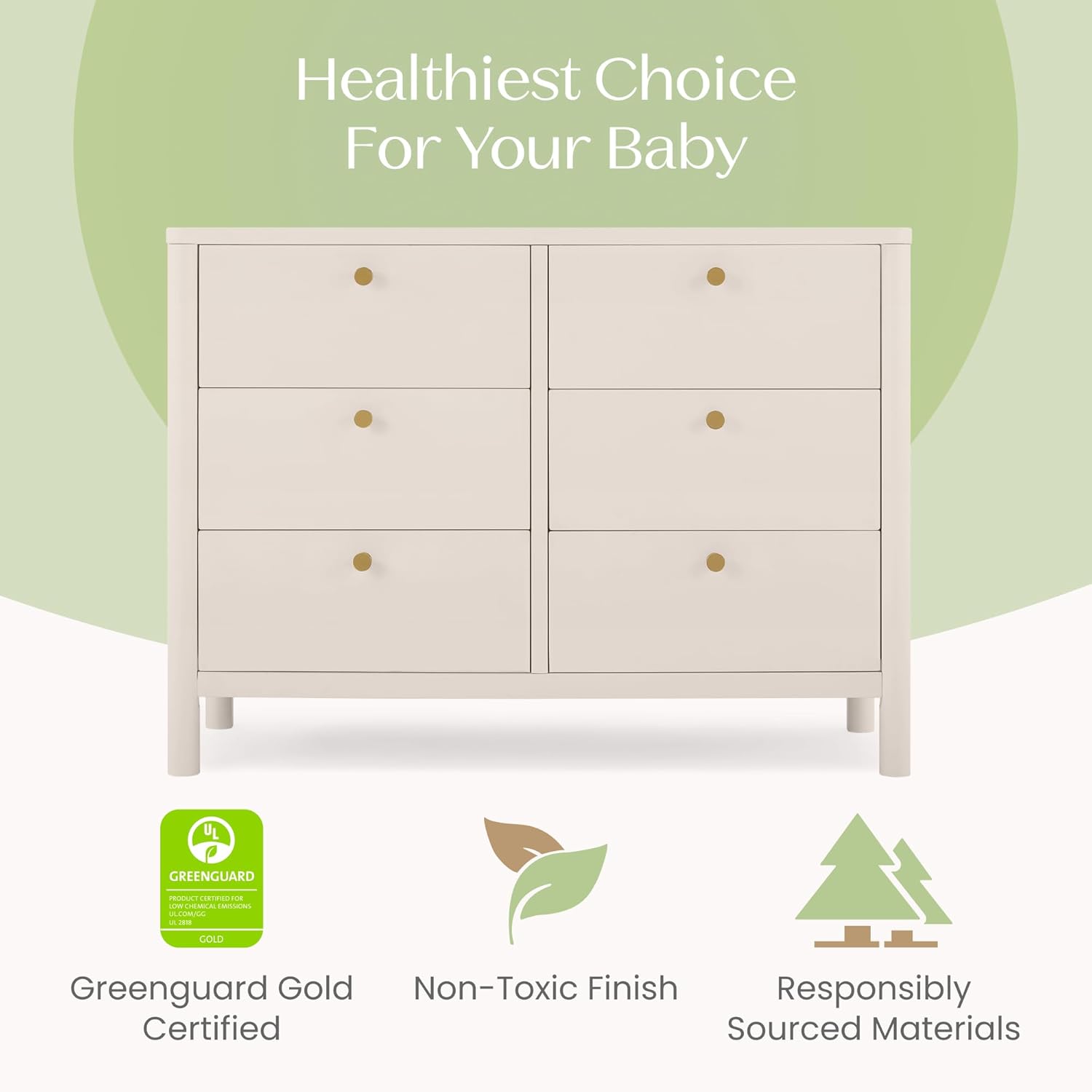 Delta Children Brooks 6 Drawer Dresser with Interlocking Drawers, Soft Beige