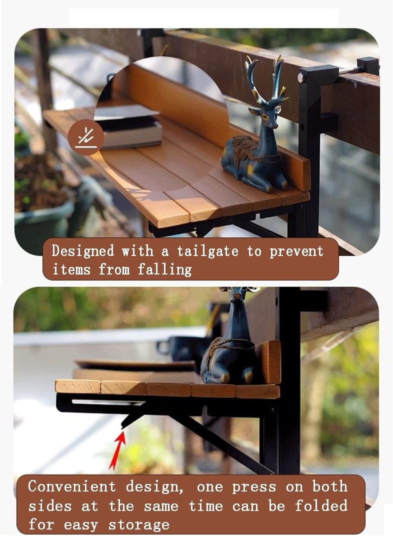 Folding Hanging Table,Balcony Bar Table For Railings,80*26cm/31.4*10.2in,Outdoor Balcony Railing Side Table,Patio Garden Metal Frame Flower Stand Plant Rack,outdoor Bar Table ( Color : White , Size :