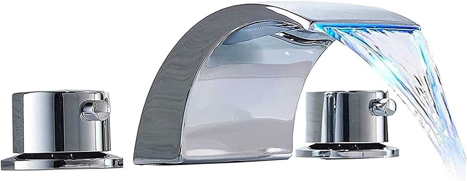 Homevacious LED Widespread Bathroom Faucet Waterfall Chrome Bathroom Faucet for Sink 3 Hole 8-16 inch 2 Handles Vanity Bath Faucets Garden Modern Commercial Mixer Tap Deck Mount with Supply Lines