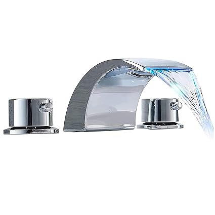 Homevacious Widespread Bathroom Sink Faucet Led Light Waterfall Chrome Bath 8-16 inch 3 Holes 2 Handles Contemporary Lavatory Modern Faucets Basin Commercial Deck Mount Mixer Tap Hose Lead-Free