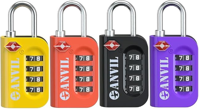 TSA Approved Luggage Lock - 4 Digit Combination Padlock with Hardened Steel Shackle - Travel Lock for Suitcase or Luggage - All Colors