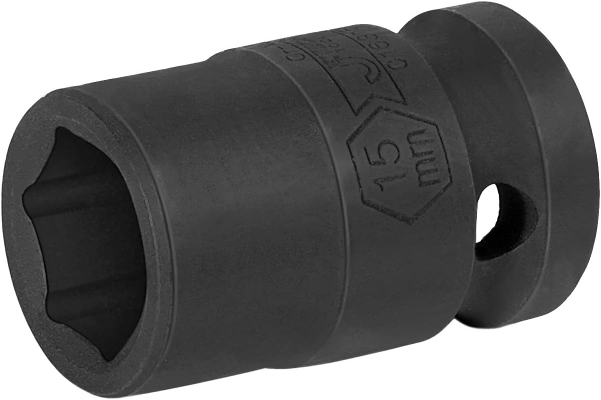 Jetech 1/2 Inch Drive 15mm Standard Impact Socket, Chrome Molybdenum Alloy Steel, 6-Point Hex Shallow Socket for Ratchets, Torque Electric Wrenches, Strong and Durable, Metric