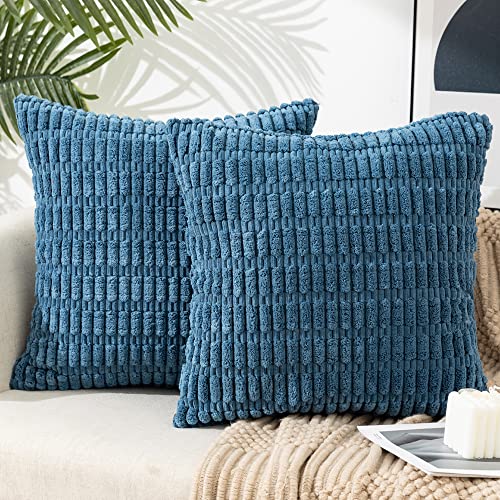 Etasop Pack Of 4 Decorative Throw Pillow Covers 18X18 Inch Soft Boho Striped Pillow Covers Modern Farmhouse Home Decor For Spring Sofa Living Room Couch Bed (Blue) #TOP15