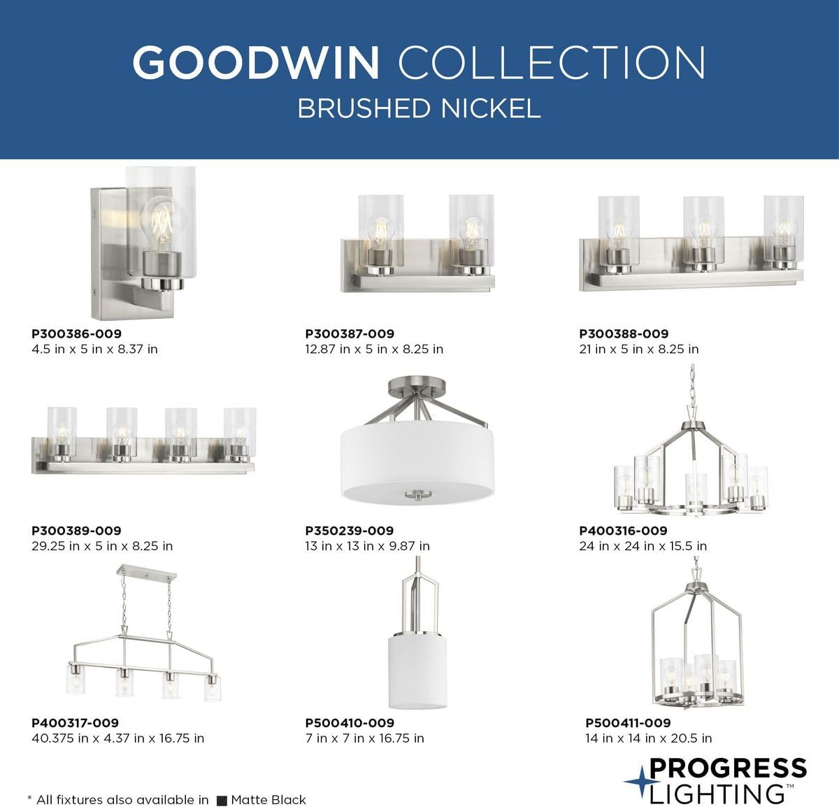 Progress Lighting P500410-31M Goodwin 14 in. Four-Light Brushed Nickel Modern Farmhouse Hall & Foyer Light with Clear Glass Shade