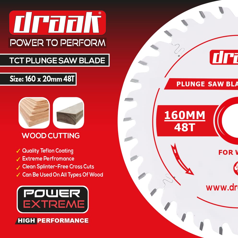 DRAAK 160mm x 20mm x 2.2mm Bore 48 Tooth Track Circular Saw Blade Fits Festool TS55 TSC55 Teflon Coated Premium Quality With Reducing Ring - Image 4