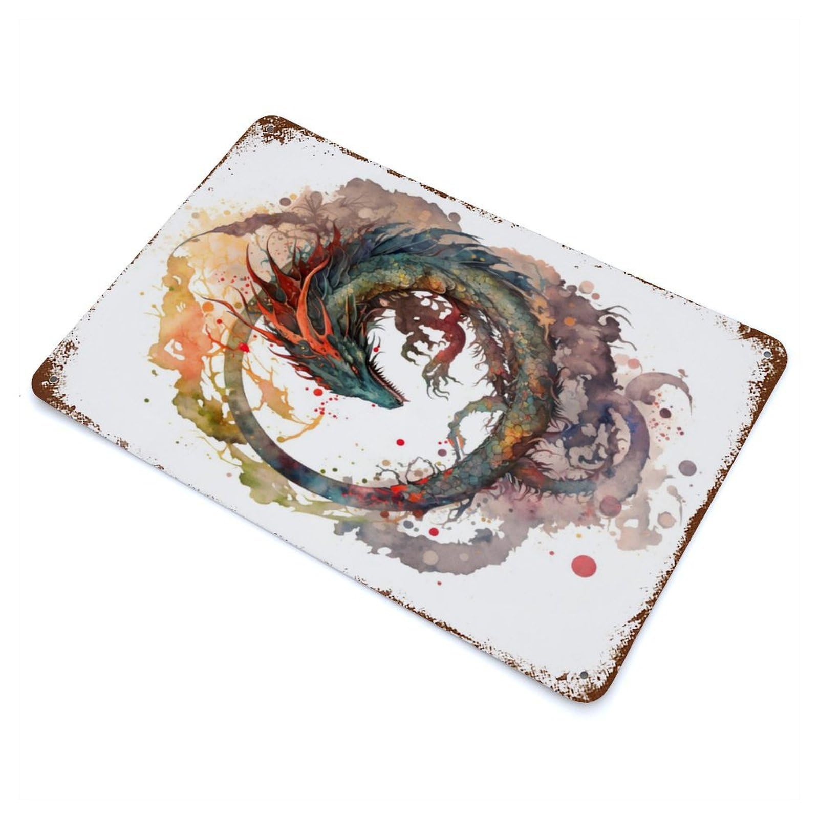 Decorative Tin Sign DRAGON 11.8"x7.9", Novelty Wall Decor for Shed, Workshop And Garage Wall Decor