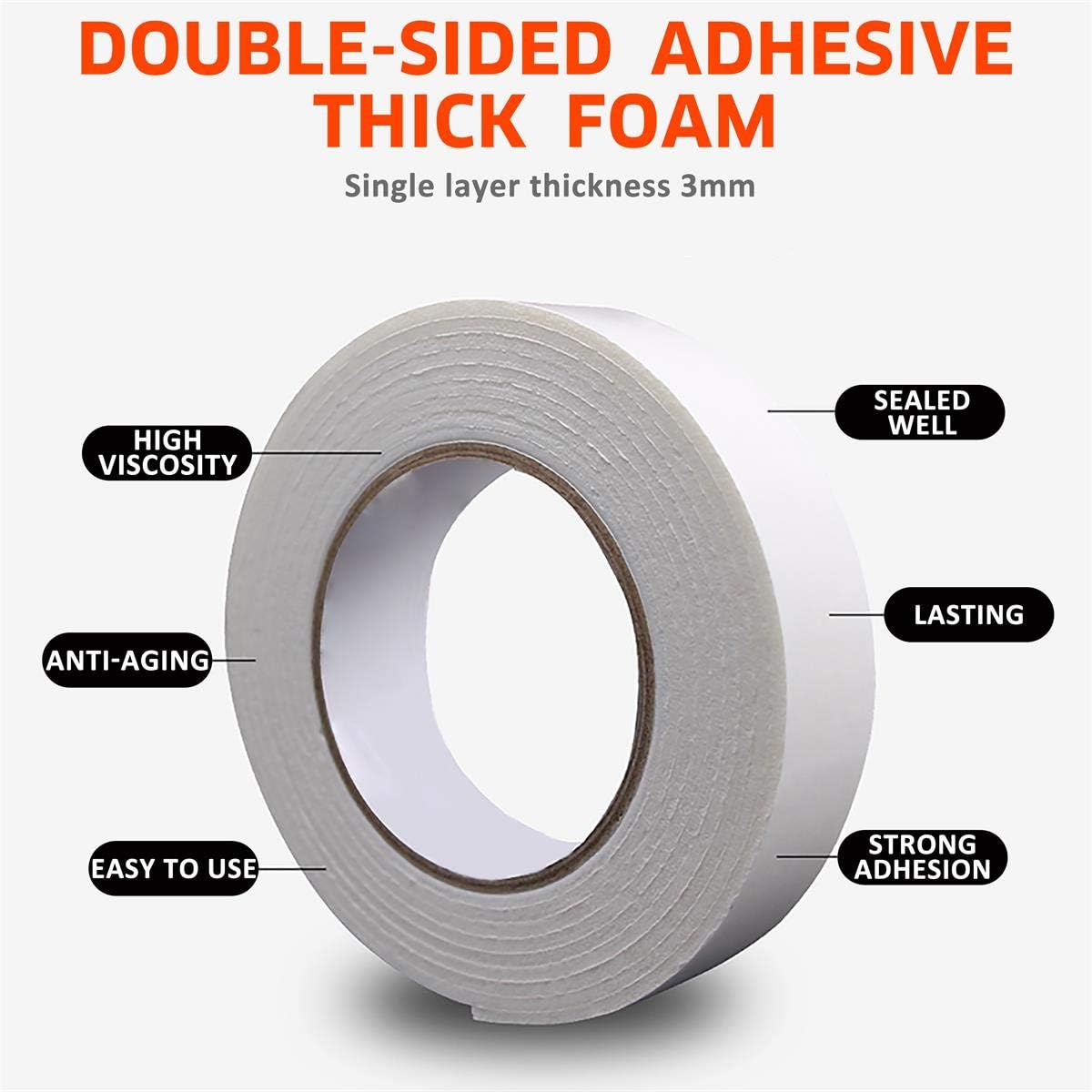 Double Sided White PE Foam Tape-Outdoor and Indoor Heavy Duty Strong Weatherproof Adhesive Tape for Decorative and Trim,Car & Gap Filling Mountings,Home Decor, Office Decor(33 Ft Long,Wide 1.18 in) : Tools & Home Improvement