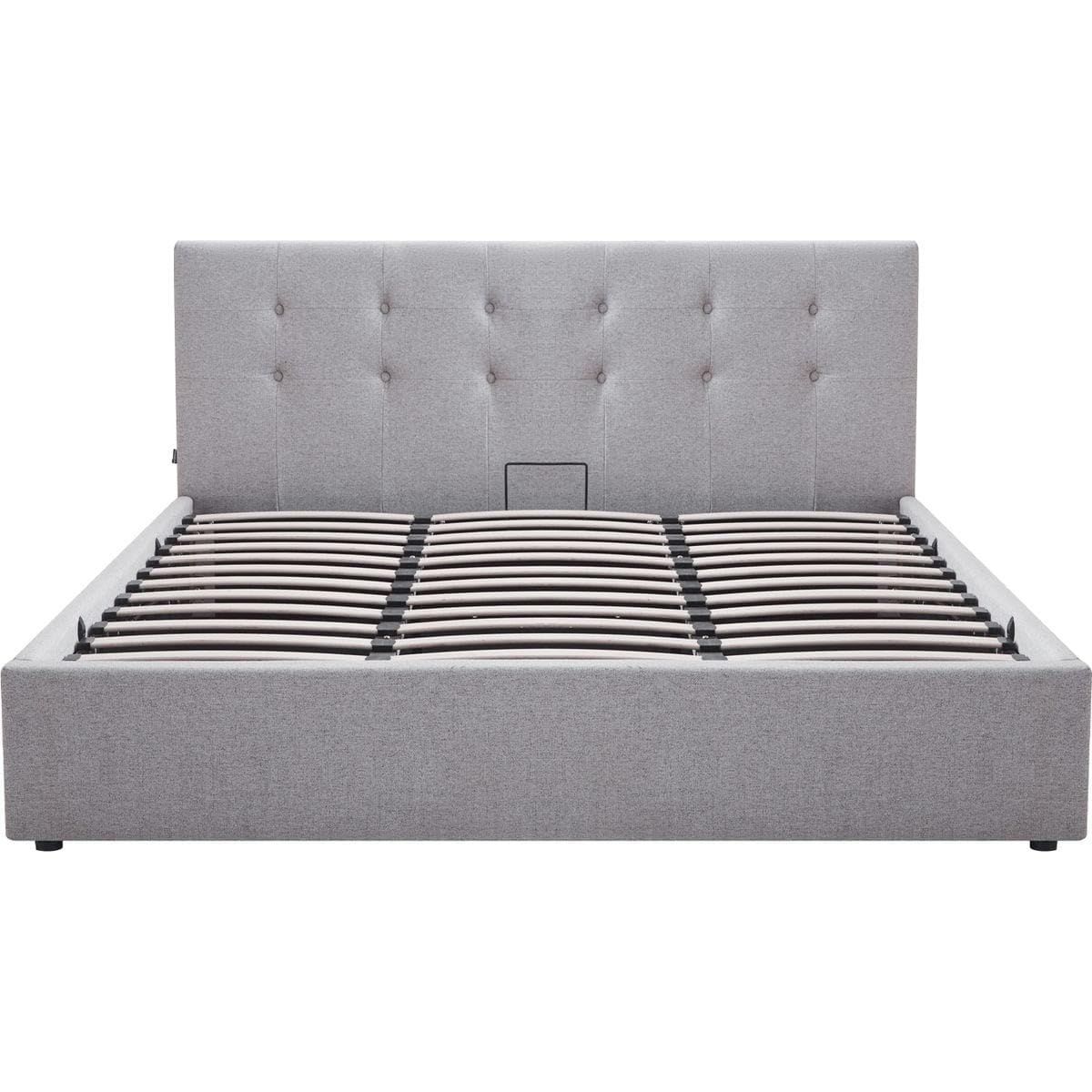HOMIFAB Ensemble Lit Coffre Adulte 180x200cm avec tête de lit en Tissu Gris - Tina + Matelas Ressorts ensachés - Spring Elite