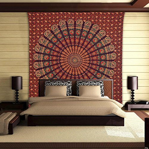 Rangsthali Coton Décor mural Lit double Mandala Tapisserie hippie boho Couvre-lit Lit India Cover