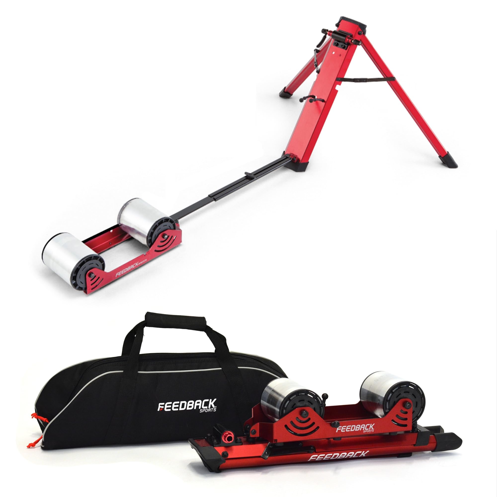 Feedback Sports Omnium Over-Drive Portable Bike Trainer | Smart Turbo Trainer with Live Ride Technology, Indoor/Outdoor Use, Progressive Resistance, Zwift Compatible, Lightweight - Includes Travel Bag