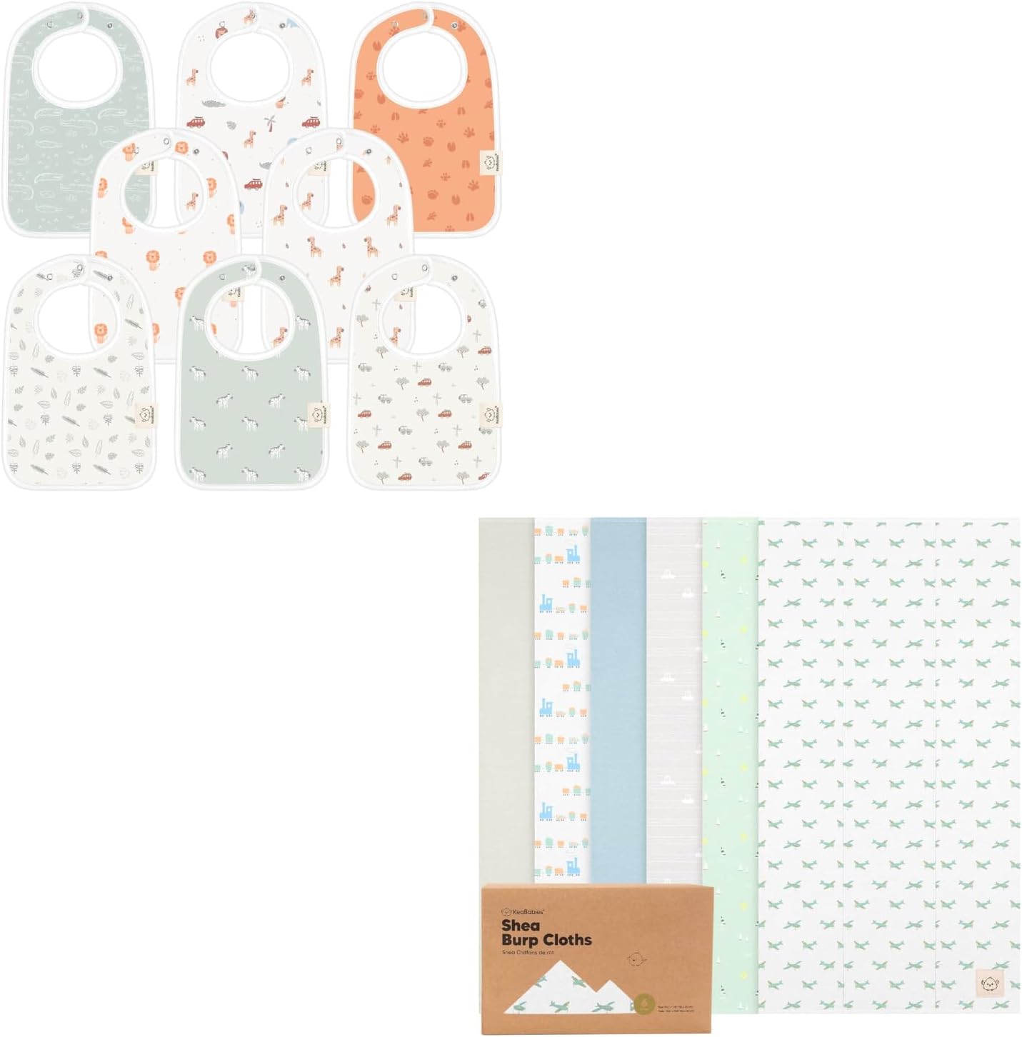 KeaBabies 8-Pack Baby Bibs for Boy, Girl and 6-Pack Baby Burp Cloths for Baby Boys and Girls - Drool Bibs for Girl, Boy, Toddler, Infant Bib - Large Baby Burp Cloths, Burping Cloths for Babies