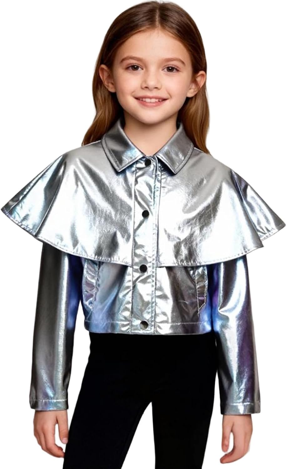JEYPINMI Kids Girls Hip Hop Jazz Performance Dance Tops Shiny Disco Jackets Party Costume Sparkly Cropped Coat