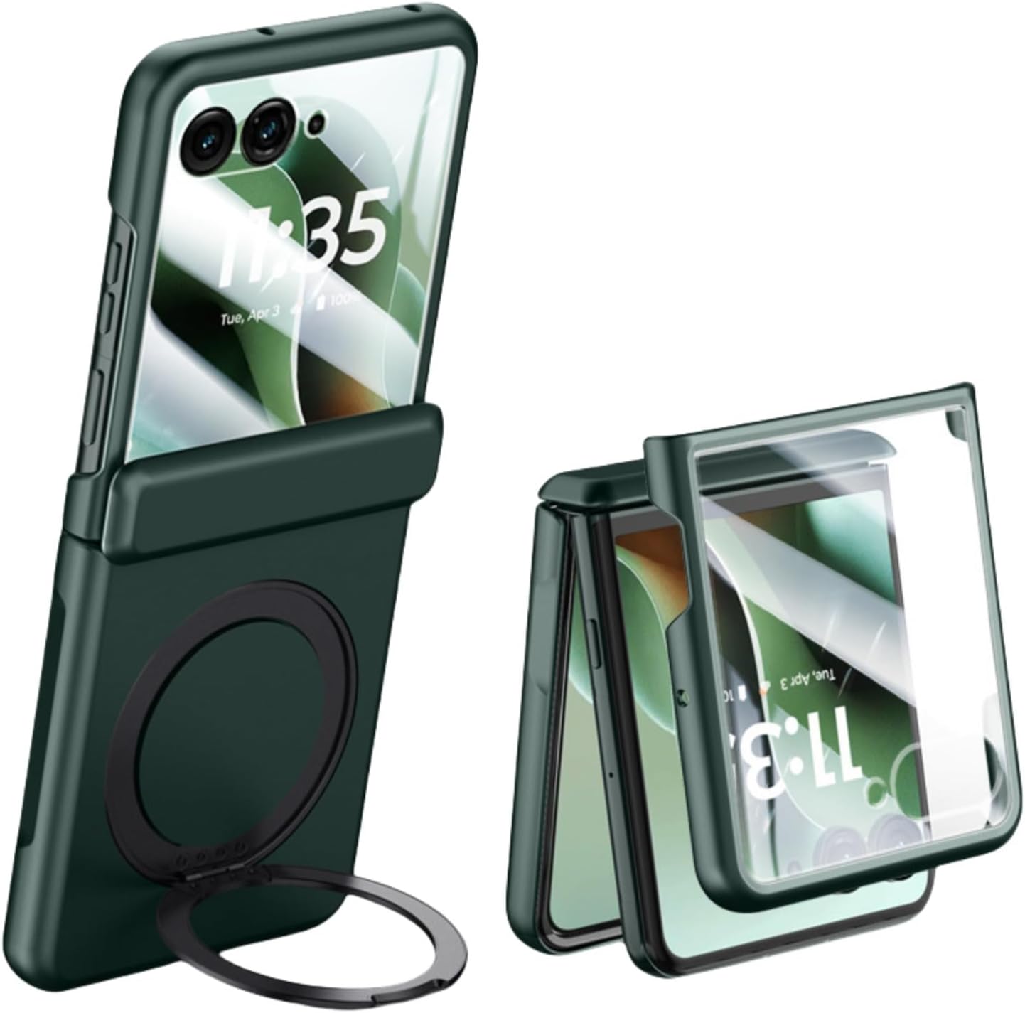 Case for Moto Razr 60 Ultra, Shock-Resistant and Stylish Razr Ultra 2025 Case with Built-in Screen Protector, Center Hinge Protection, with Finger Ring Holder (for Razr 60 Ultra,Green)