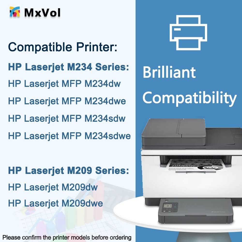 MxVol 134A Toner Cartridge (No Chip) Compatible Replacement for HP 134A W1340A 134X W1340X for HP MFP M234dw M234sdw M234dwe M234sdwe M209dw M209dwe M234 M209 Printer 4-Pack (134A W1340A)