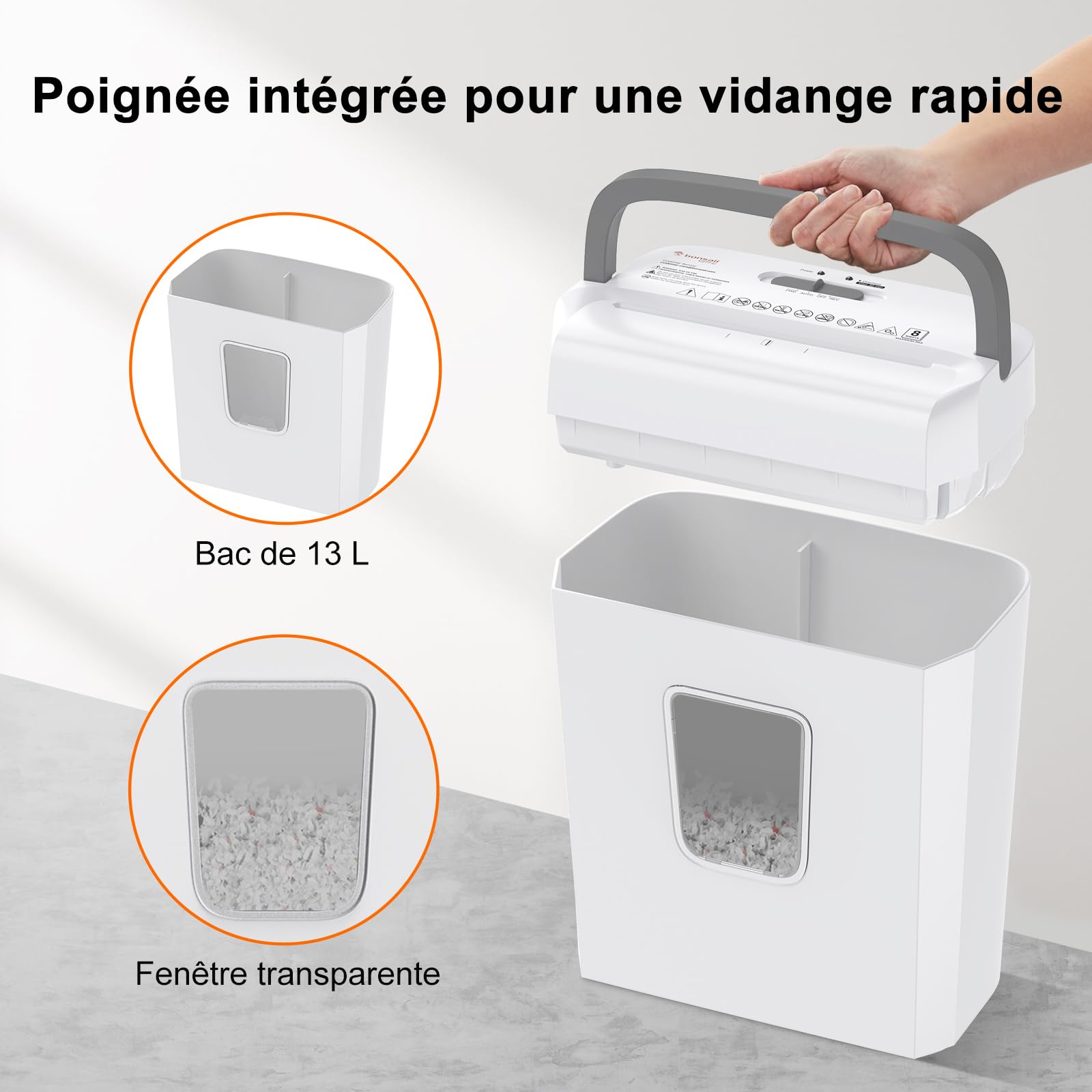 Bonsaii Destructeur de Documents, Broyeur 8 Feuilles, Coupe Croisée 5x18mm, Sécurité P-4, Déchiqueteuse pour Cartes & Trombones, Protection Surchauffe, Bac 13L pour Bureau & Maison, C277-C