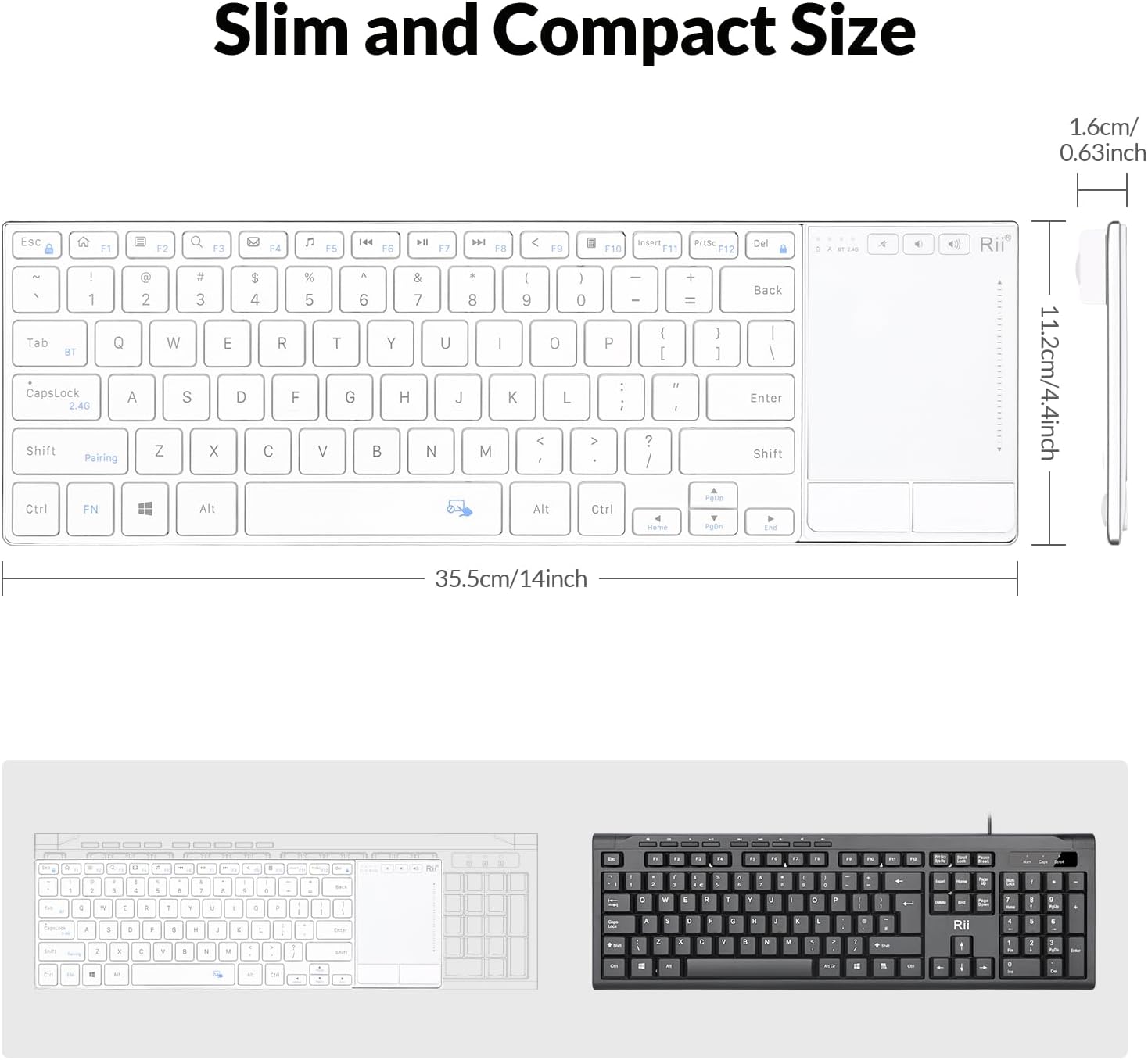 Rii K22S 2.4G Wireless and Bluetooth Touch TV Keyboard with Easy Media Control and Built-in Touchpad,Stainless Steel Compact Keyboard for Windows, Android, Chrome OS, Laptop, Tablet - White - 7