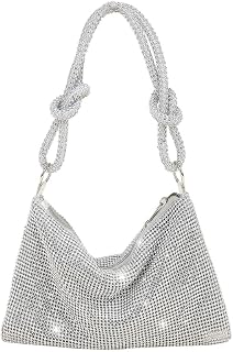 BLUE BEADS Women Silver Color Full Rhinestone Crystal Evening Bag Sparkling Glitter Handbag with Shiny Shoulder Strap Eleg... Price In India