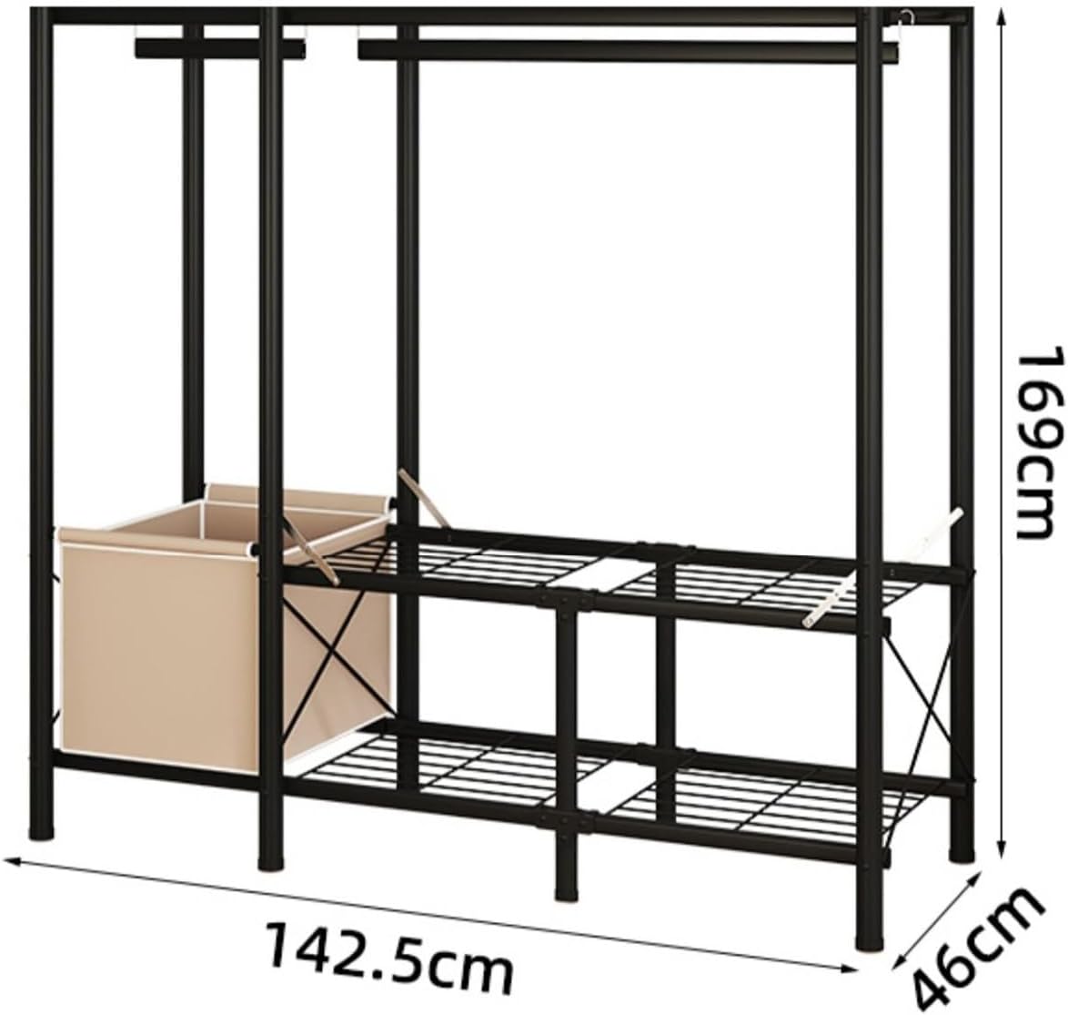 Portable Closet Foldable Wardrobe Closets for Hanging Clothes with 2 Rods and 3 Storage Shelves for Bedroom Easy to Assemble (Color : F, Size : 142x46x169cm)