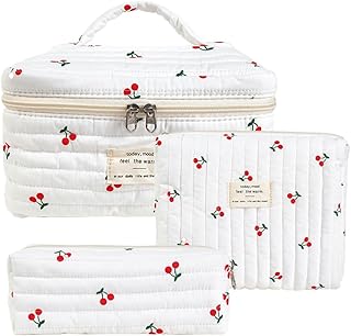 Makeup Bag Set, Quilted Makeup Bag 3PCS Cotto...