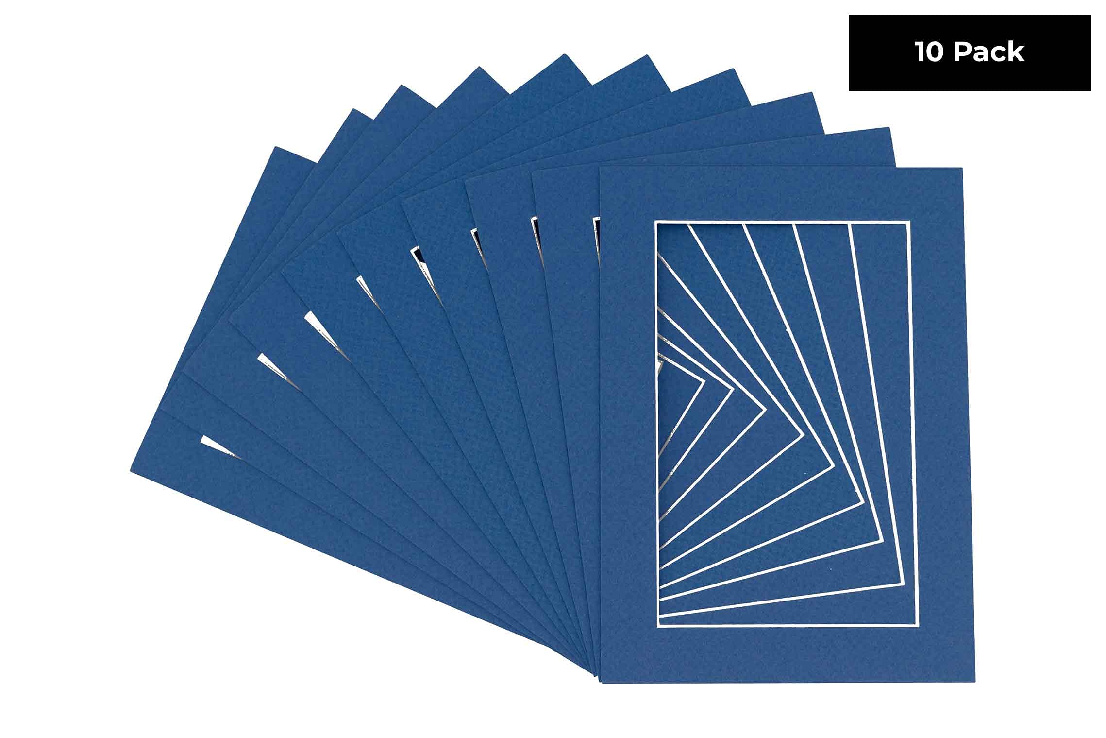 Pack of TEN 6x8 Mats Bevel Cut for 4x5 Photos - Acid Free Royal Blue Precut Matboards For Pictures, Photos, Framing - 4-ply Thickness