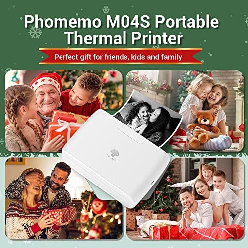 Phomemo M04S 110mm Portable Thermal Printer - Mini Thermal Bluetooth Printer, Support 53/80/110mm Printing Width, 304dpi, Compatible with iOS&Android, Ideal for Documents, Postages, Notes, Labels
