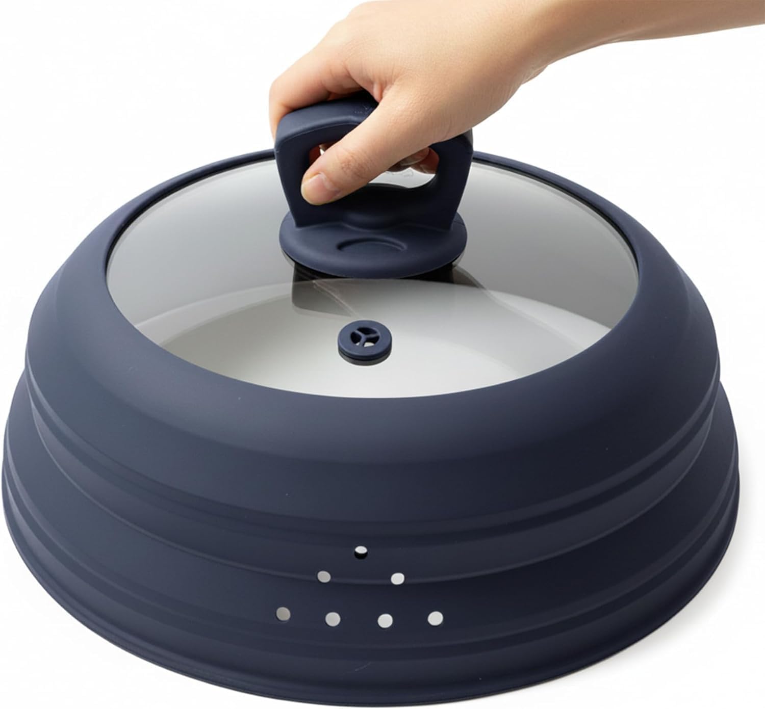 Microwave Splatter Cover Glass 11.8 Inch Microwave Cover for Food with Handle Collapsible Silicone Microwave Cover with Steam Vent for Pot Plate Bowl (Grey)