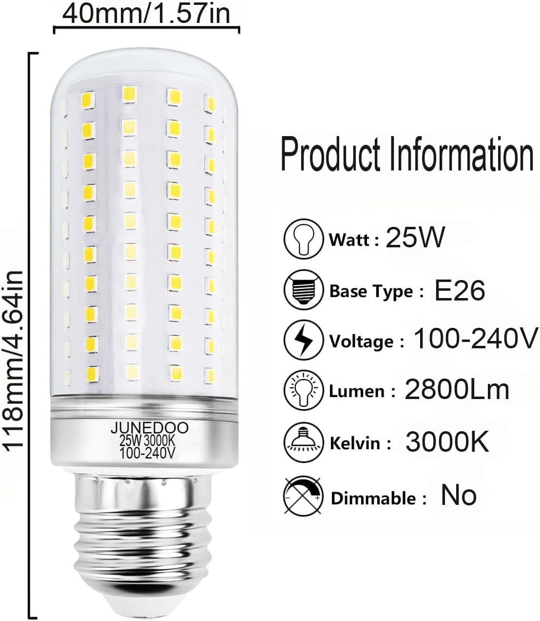 E26 LED Light Bulbs 25W, 3000K Warm White,Edison Screw Bulbs,200W Incandescent Bulbs Equivalent,2800Lm,Non Dimmable,Pack of 3