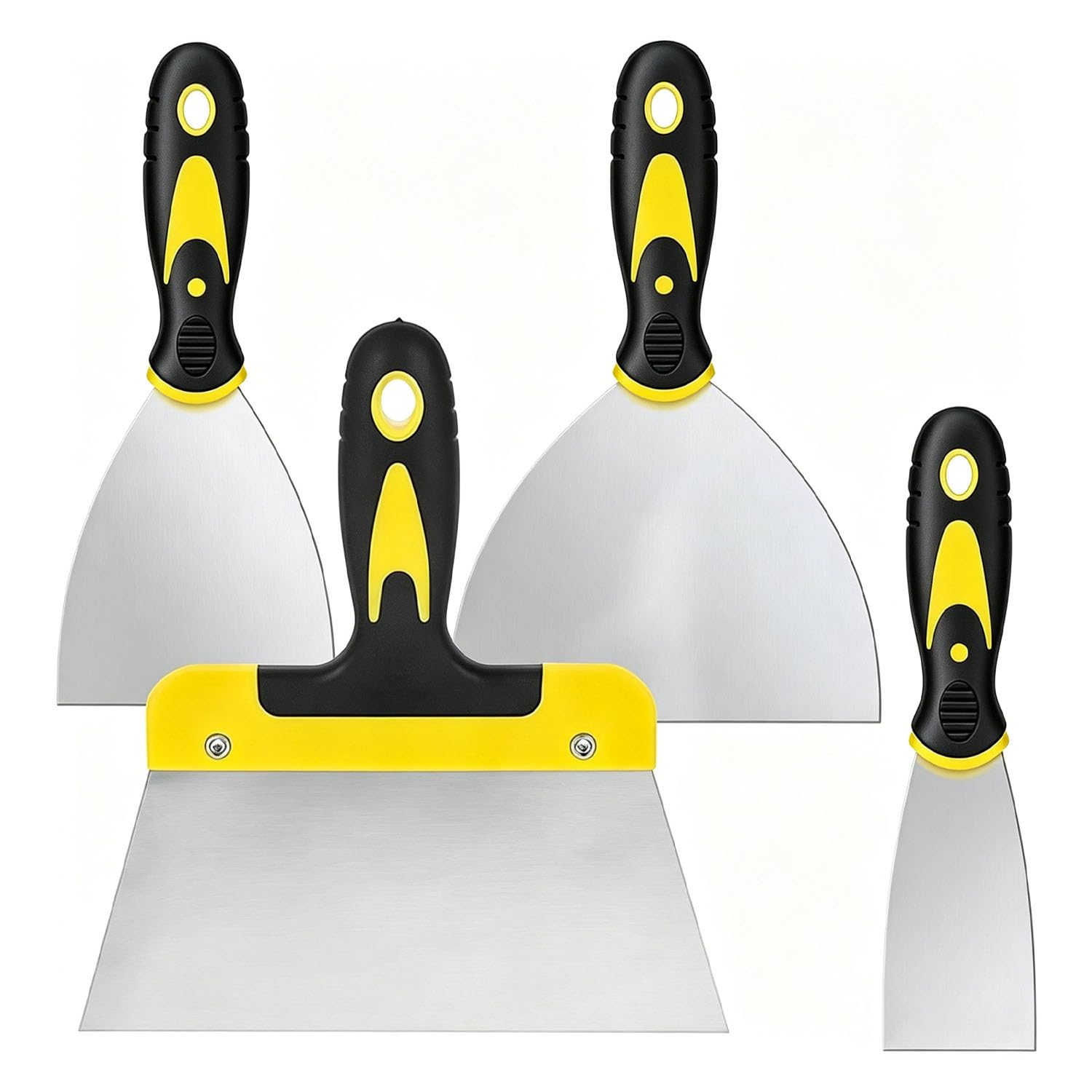 4 Pack Paint Wallpaper Scraper Set, 2" 4" 6" 8"Stainless Steel Paint Scraper Set with Soft Handle, Putty Knife, Plastering Tools for Drywall