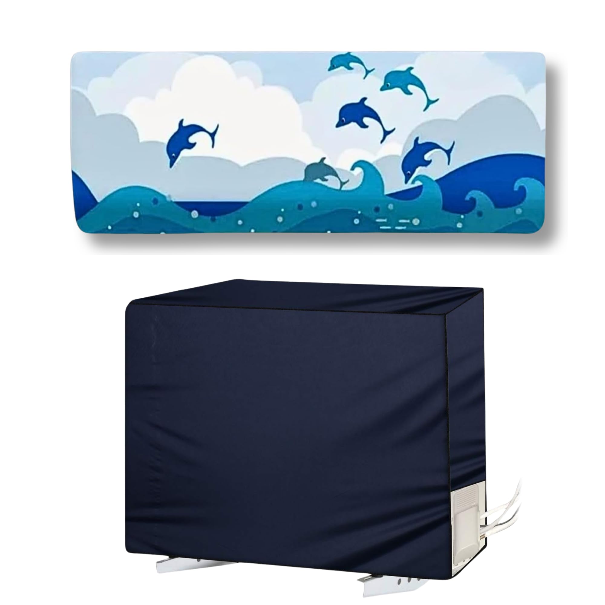 Da Anushi Printed Split 2 Ton AC Cover Set - Indoor & Outdoor Protection, All Weather Cover/Attractive Digital Prints/Dustproof/Silken water-resistant Split Ac Cover (Dolphin)
