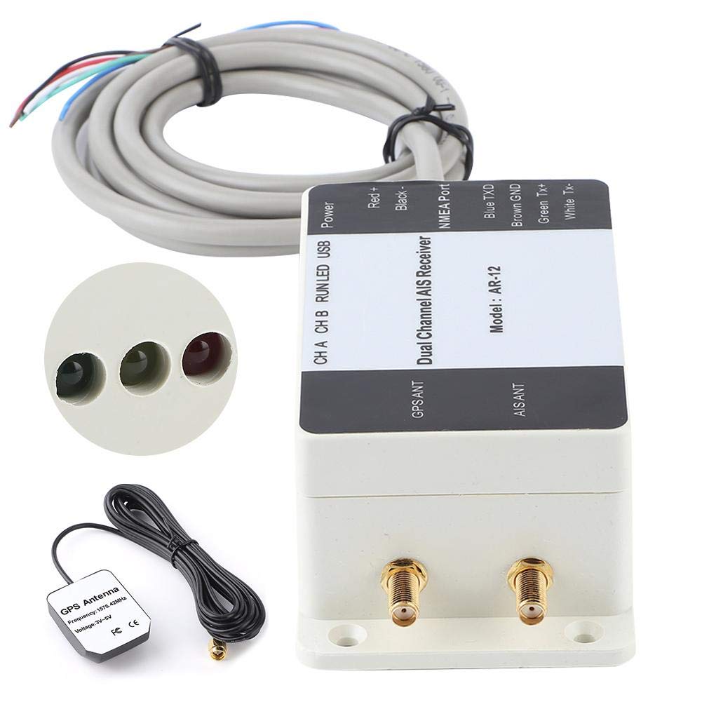 Marine AIS GPS Empfänger, Dual Channel USB Boot AIS Empfänger, Integrierter NMEA AIS Empfänger mit 28 Seemeilen Empfangsentfernung für Yacht, Dampfschiff, Boot, Marine