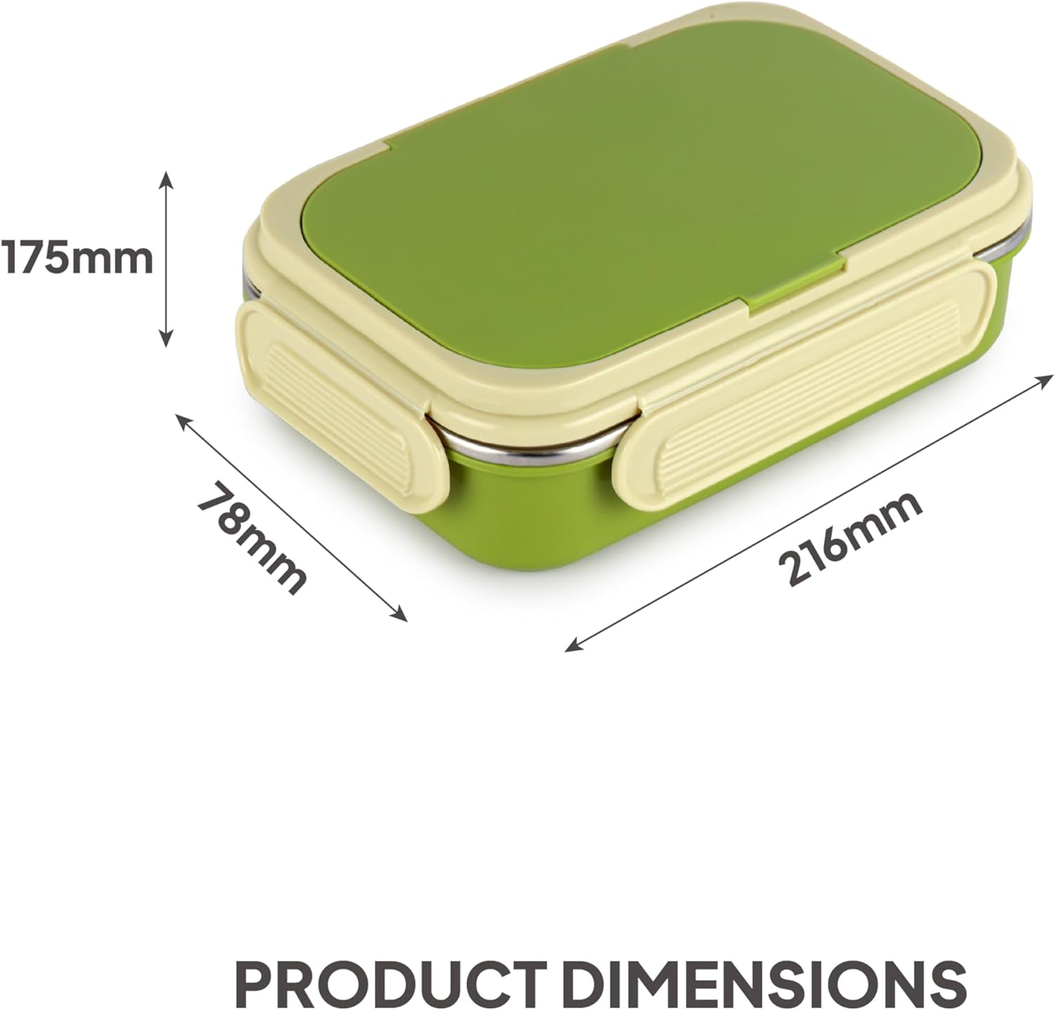 CELLO Maclunch | Insulated Lunch Box | Separate Steel Container with Fork & Spoon | Unbreakable Lid with with 4 Sided Click Locks | Ideal for College,Office, Outdoor Activities | Set of 1, Green