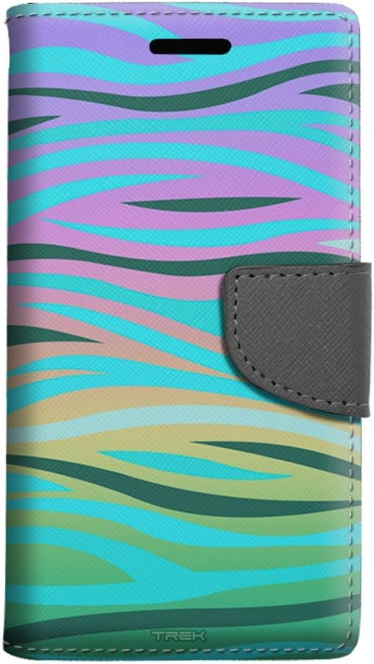 Samsung Galaxy Express 3 Wallet Case - Turquiose Zebra Print on Rainbow Case