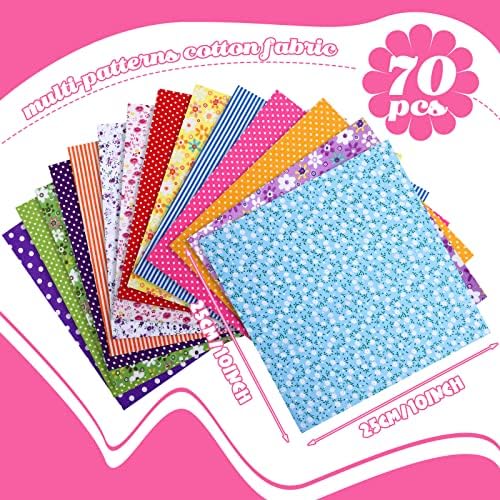 Tudomro 70 Pcs 10 x 10 Inch Cotton Fabric Square for Quilting Assorted Sewing Precut Fabric Bundles Multicolor Floral Plaid Polka Dots Printed Patchwork Materials for Holiday DIY Craft Handmade Cloth thumbnail