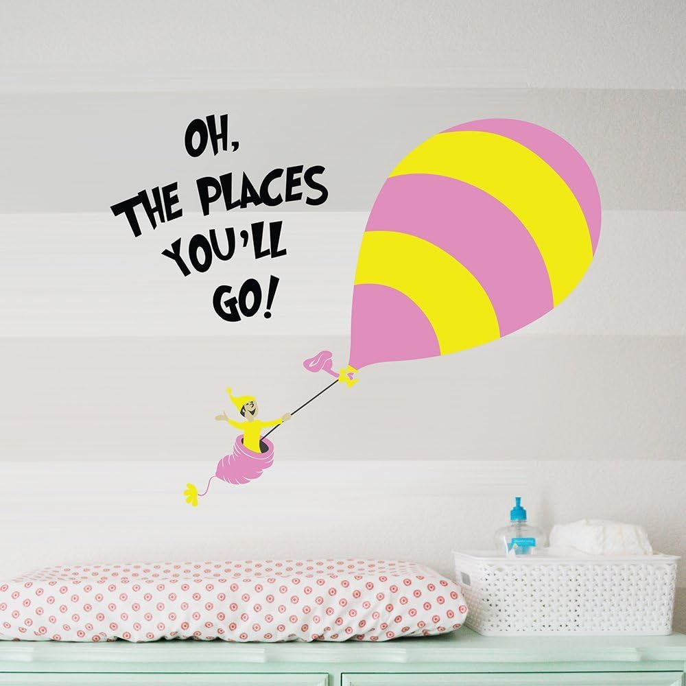 Designer Playground Dr Seuss Hot Air Balloon Oh The Places You'll Go Wall Decal (36W X 28H Inches) K152