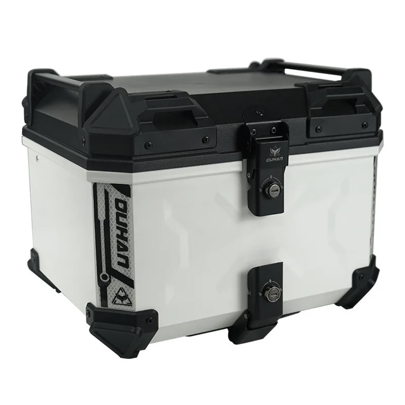 45L ABS Motocykl Tylny Top Case Motocykl Kask Box Uniwersalny Top Tail Tylny Bagażnik Przechowywanie Walizki Narzędziowe Blokada Motorcycle Tail Box boczna motocykla walizka(White 45L)