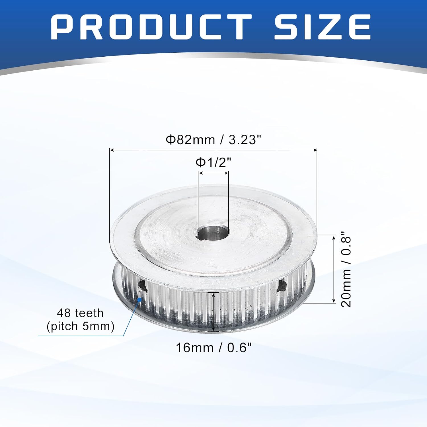 MECCANIXITY Timing Belt Pulley Aluminum Idler Pulley 48 Teeth 1/2" 12mm Bore for 16mm Width Belts, 3D Printers, CNC Machines, Industry