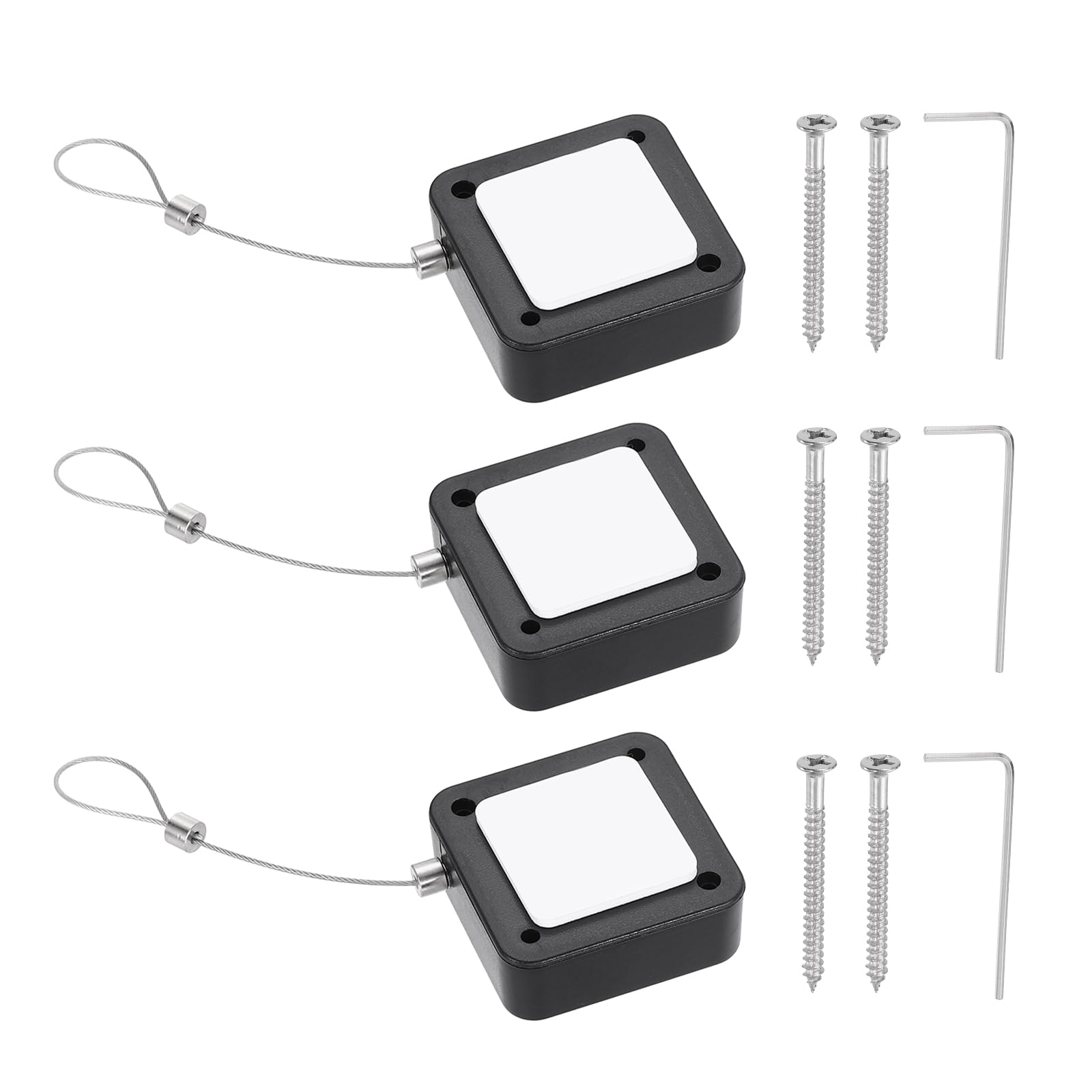 PATIKIL 3.3ft (1M) Retractable Remote Control Cable Tether 2N, 3PCS Remote Control Security Lanyard Lock Adjustable Locking Leash with Rope Locks for TV Phone Tablets Showroom, Black