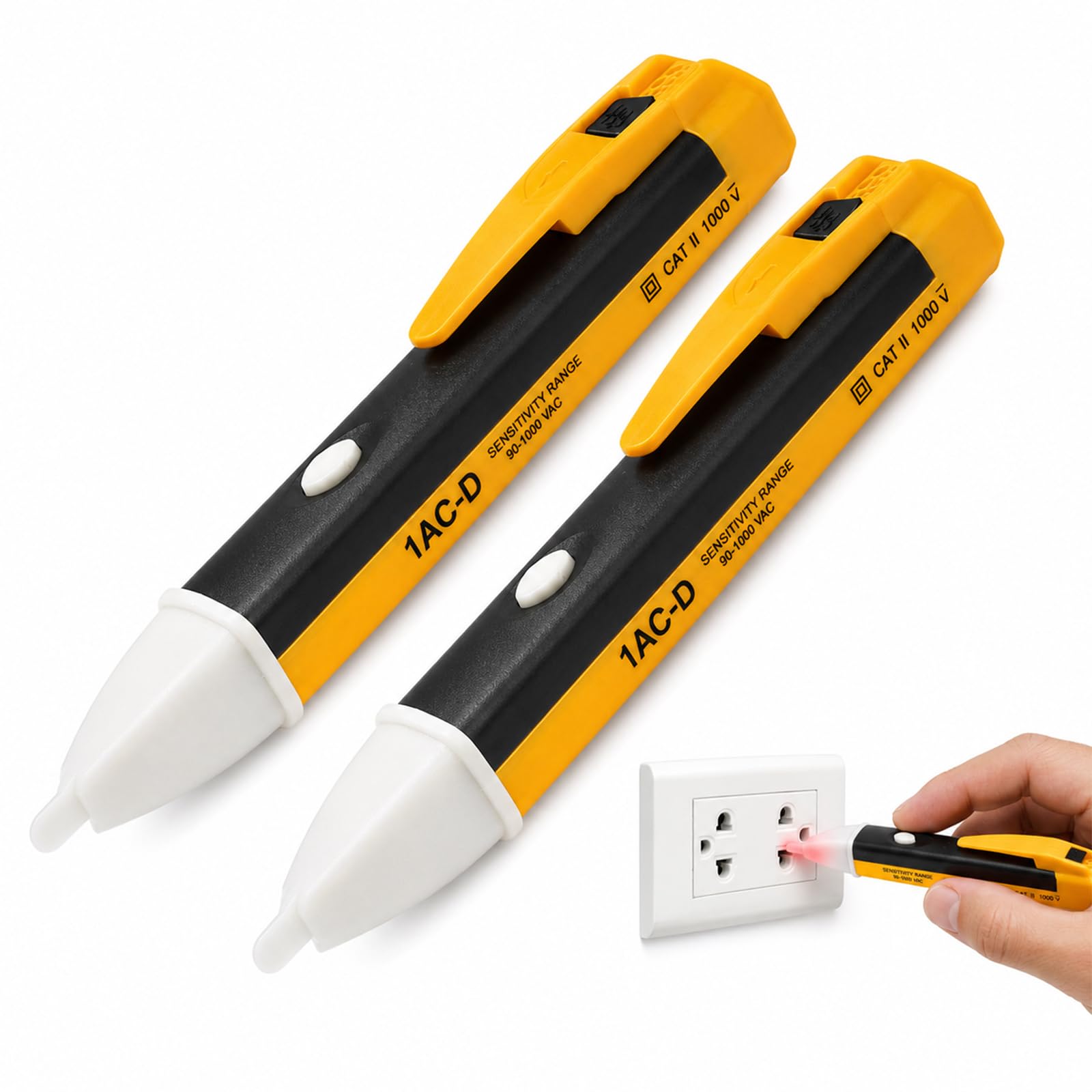 2-Pack Voltage Tester Pen, Non-Contact AC Voltage Detector 90V-1000V with LED Flashlight, Buzzer Alarm & Adjustable Sensitivity, Live/Neutral Wire Tester