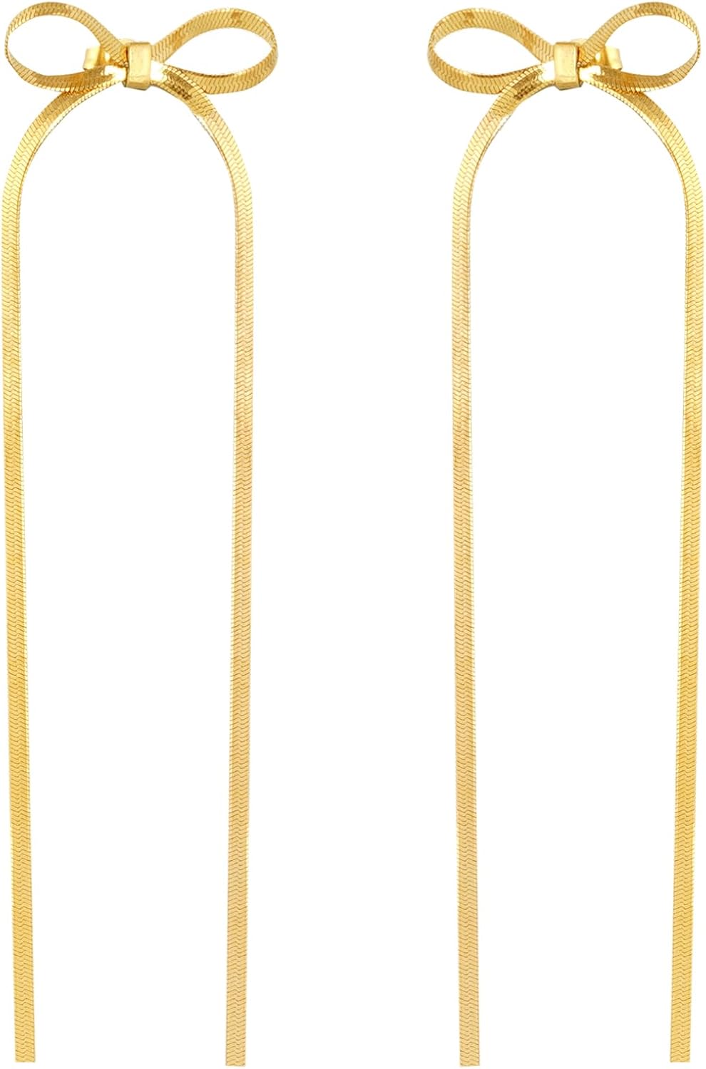 Rbenxia Bow Earrings for Women, Gold Plated Bow Dangle Drop Earrings, Long Tassel Chain Ribbon Bowknot Trendy Prom Earring Gold Jewelry Gifts for Her