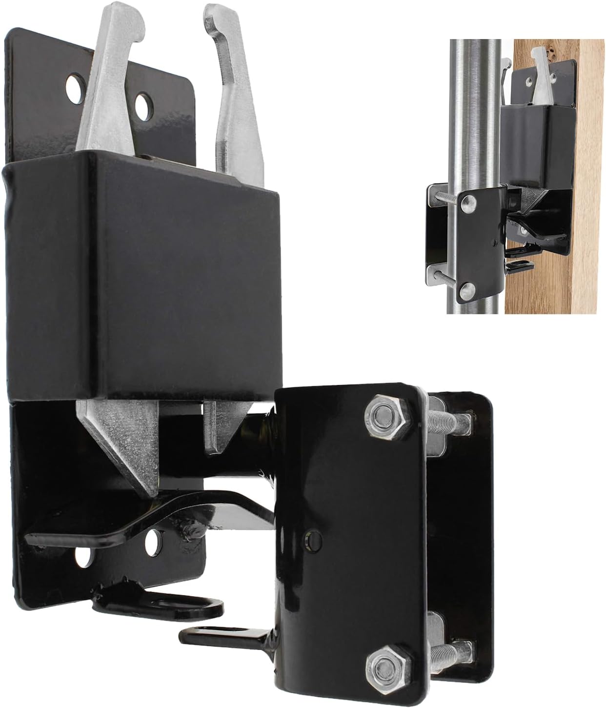 2 Way Lockable Gate Latch Two Way Fence Gate Latch for Metal Gates Livestock Cattle Gate Latches Gate Hardware for Farms, Ranches, Pet Cages, Fences, Stables, Silver