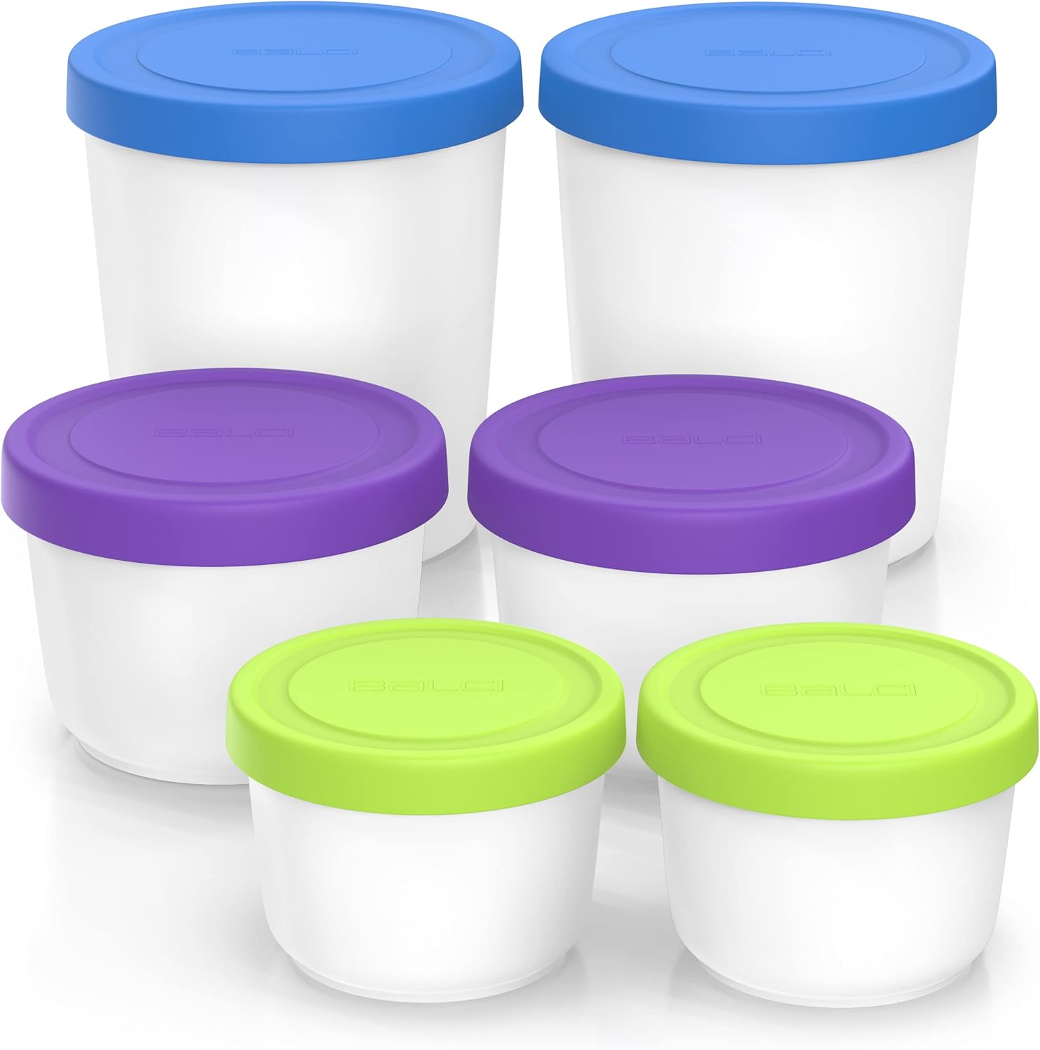 BALCI - Premium Ice Cream Containers (6 Pack - 1 Quart, 16oz & 8oz) Perfect Freezer Storage Tubs with Lids for Ice Cream, Sorbet and Gelato! - Blue | Purple | Green