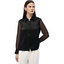 DAISYSILK 19 Momme Silk Black Shirt Sheer Georgette Sleeves Women Office
