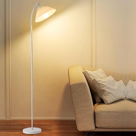 PETRLOY Pleated Fabric Shade Standing Light Adjustable Head Standing Lamps E27 Base Standing Floor Lights Simple Floor Lamps for Living Room Bedroom Bedside Lamp Creative Vertical Light Reading Light